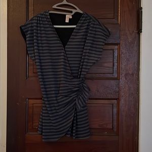 Sweet Pea by Stacy Frati Gray Black Striped Wrap Top Size Large